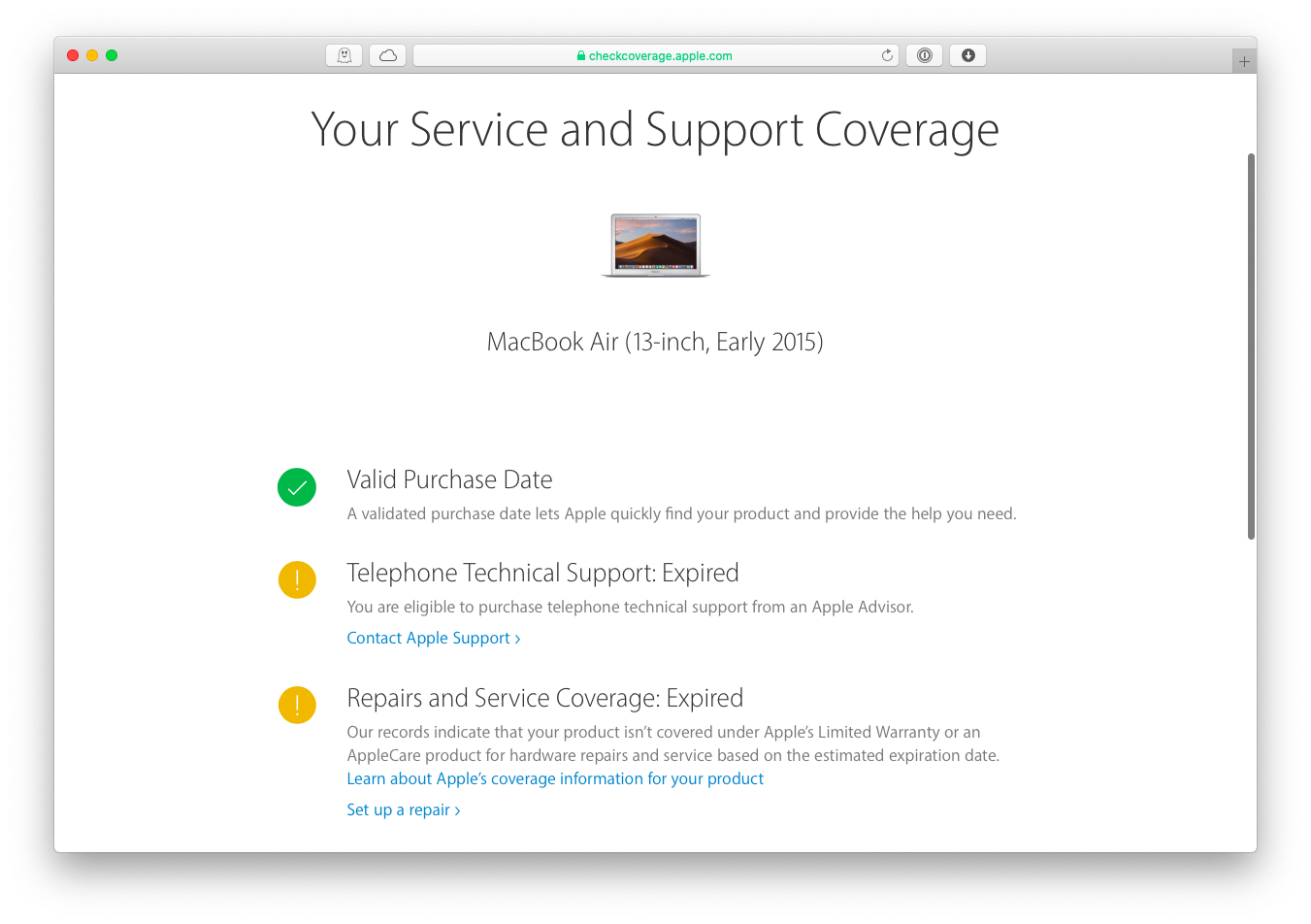 check service coverage Apple Mac