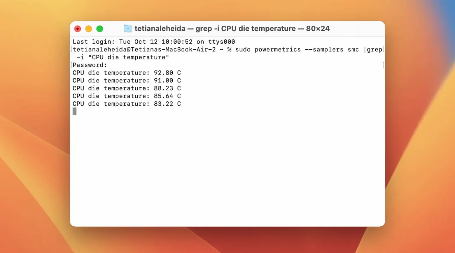 check temperature terminal mac 