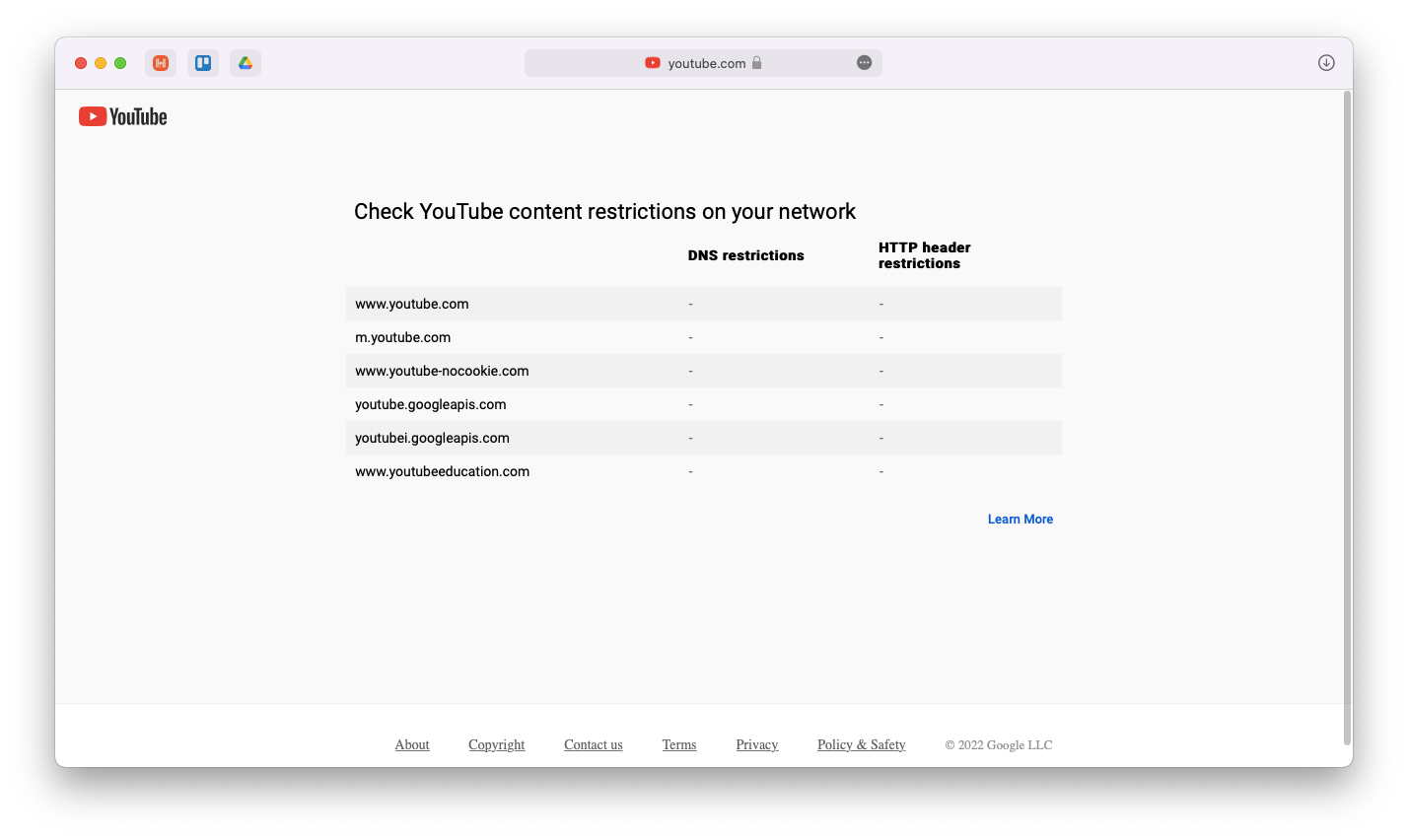 Check YouTube content restrictions on your network