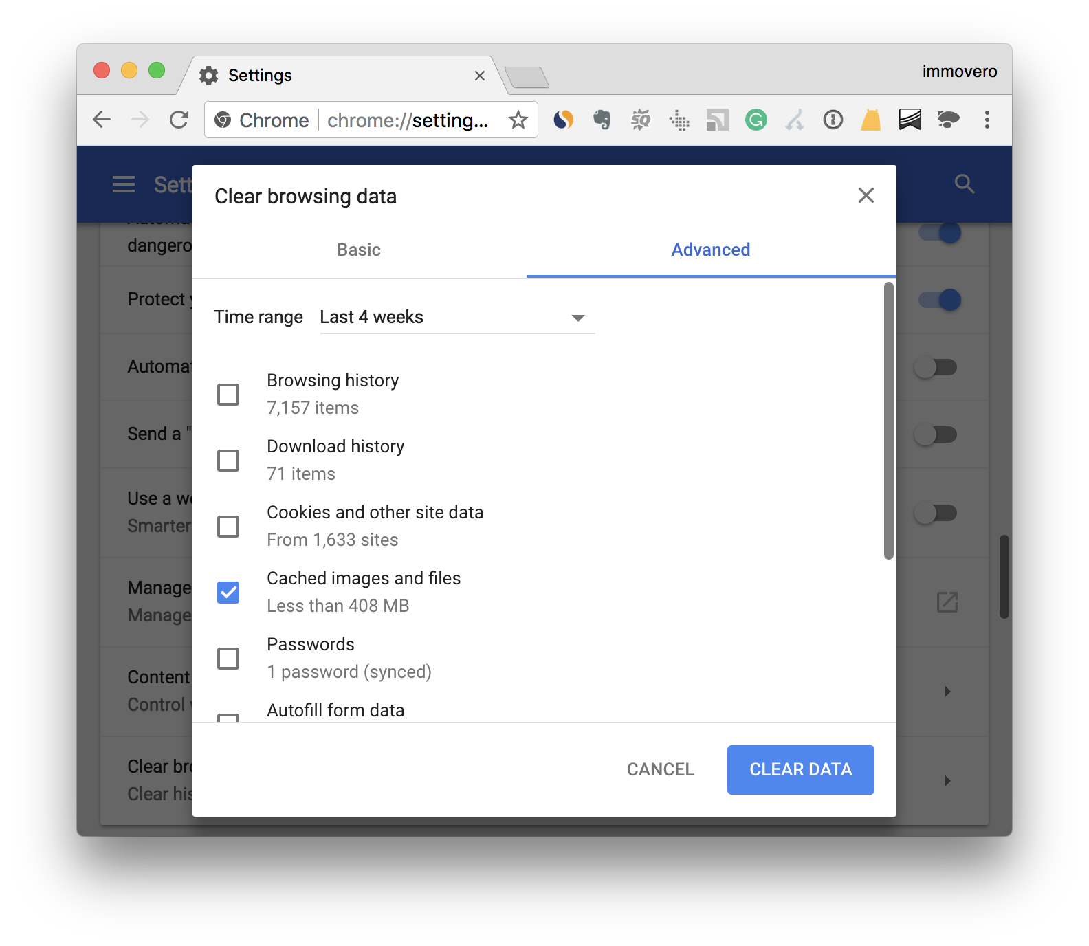 how to clear cache in google chrome on a mac