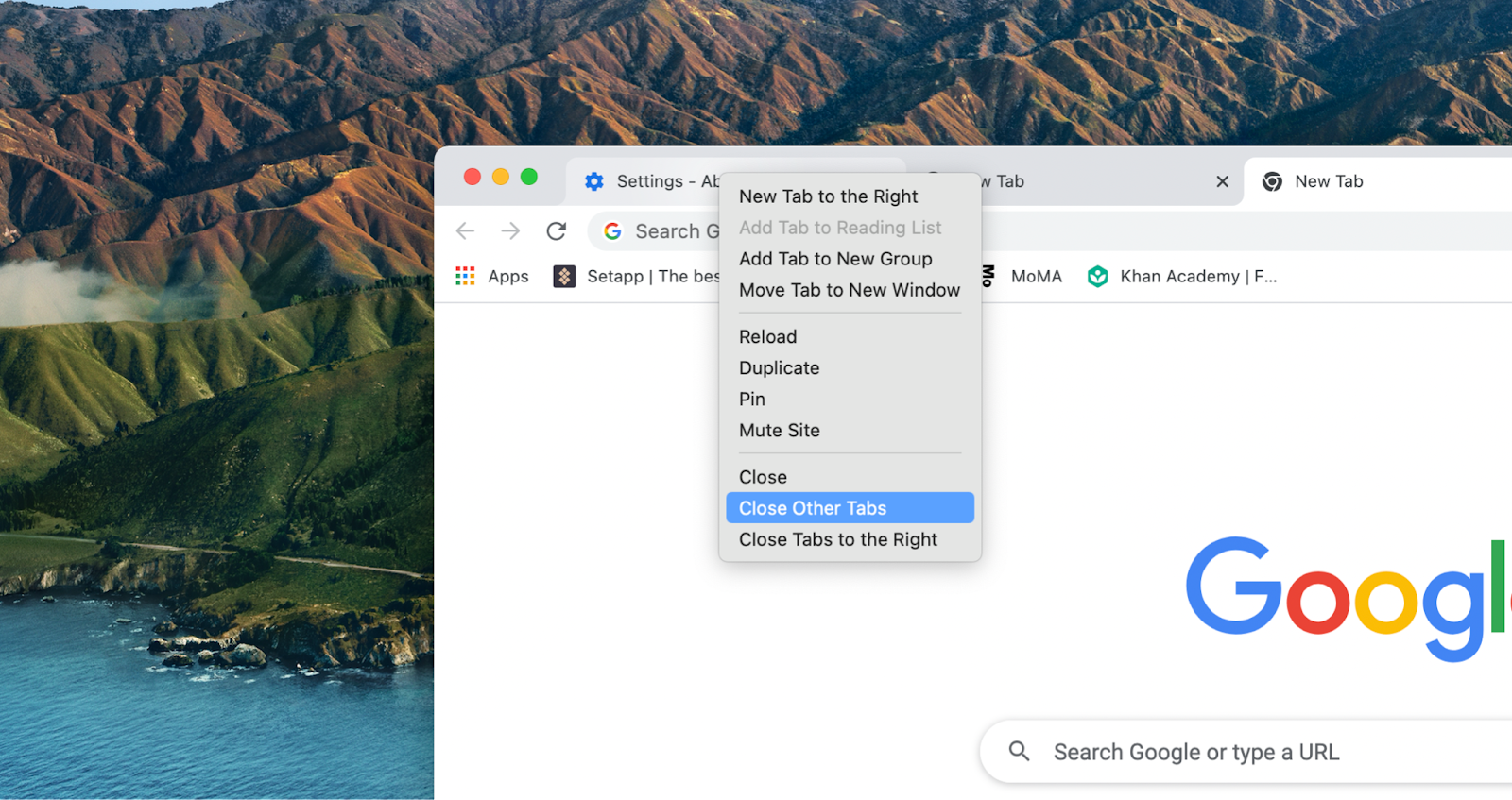 open a new duplicate tab on chrome for mac