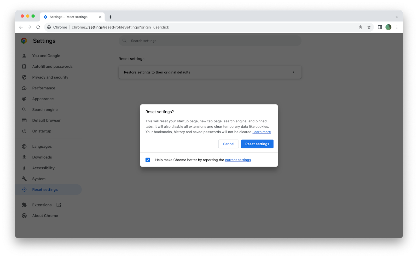 chrome google reset mac