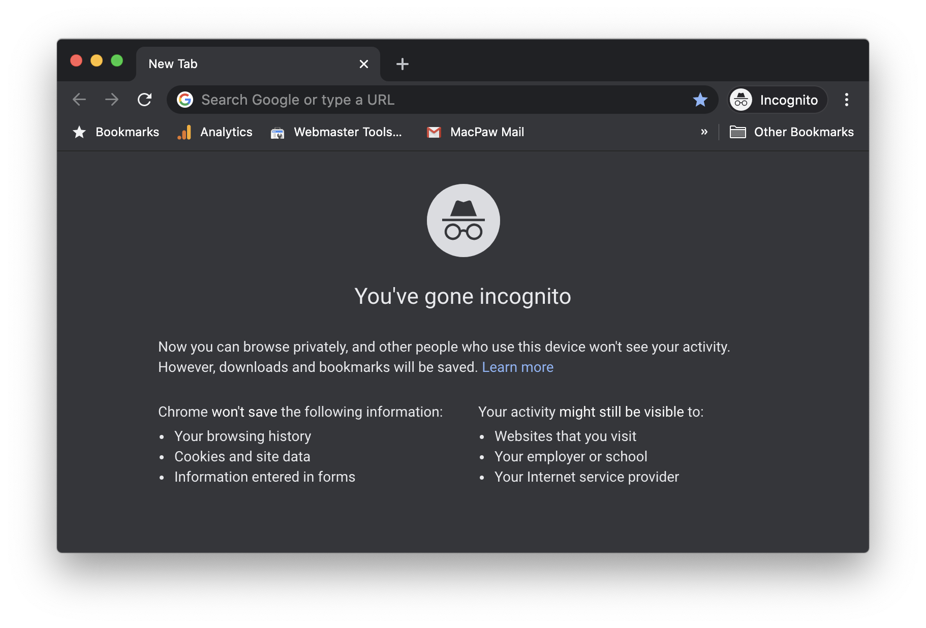 Chrome's Incognito dark mode