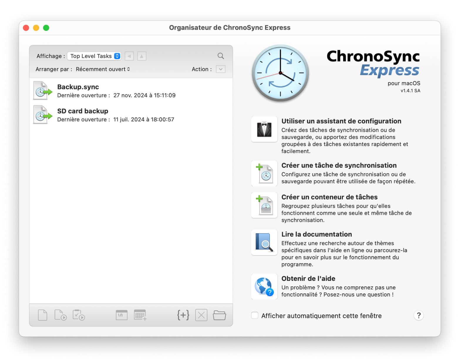 chronosync express outil de sauvegarde