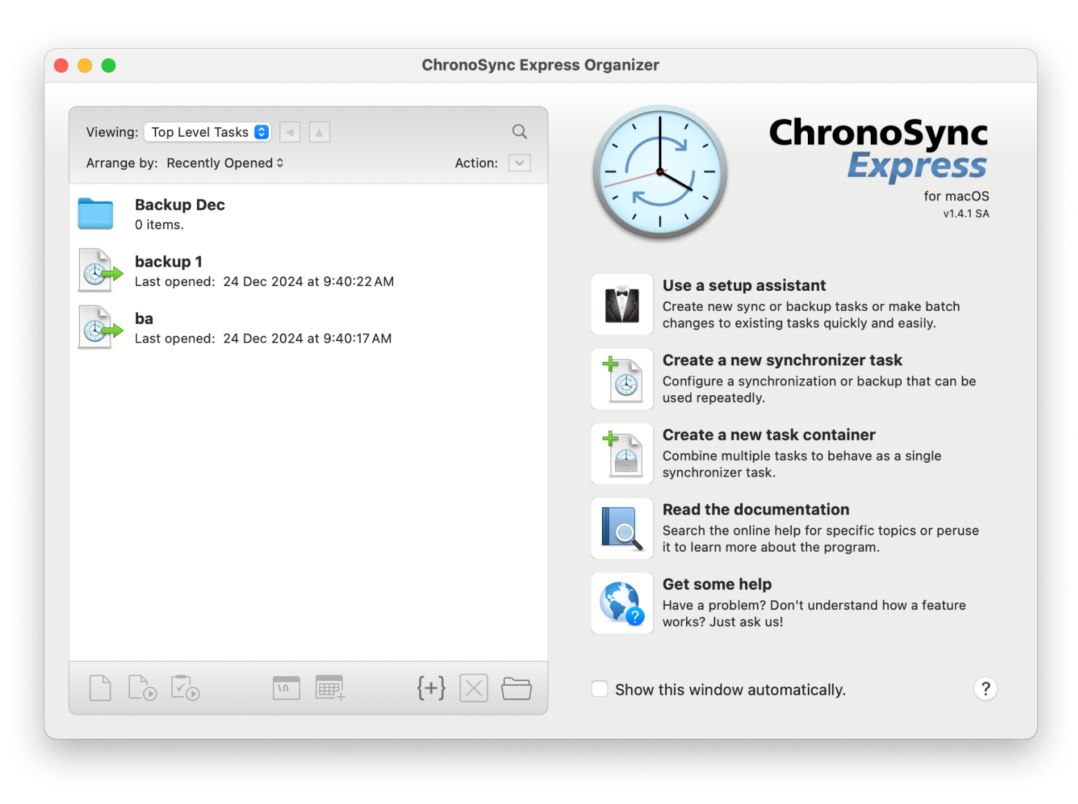 Chronosync for backup