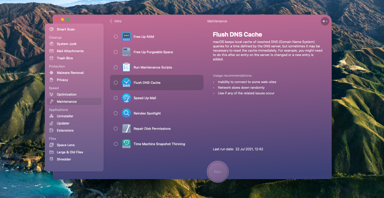 CleanMyMac X Mac app clear dns cache Mac