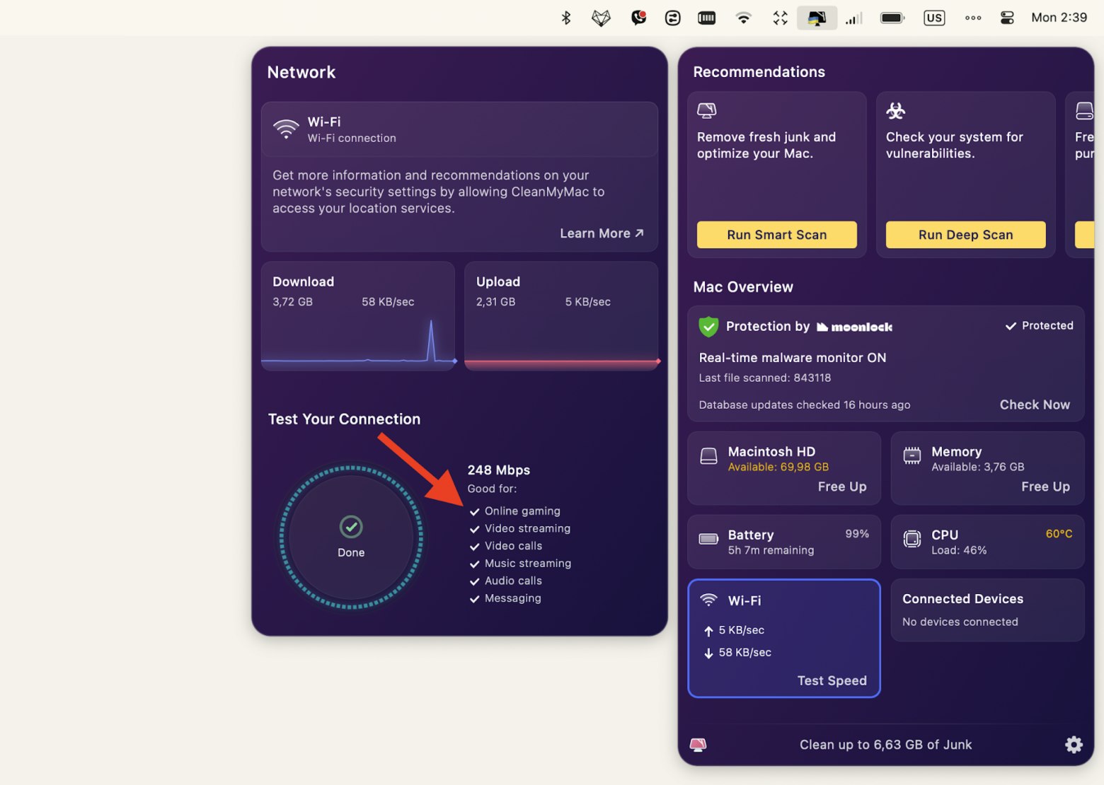 test connection with CleanMyMac X