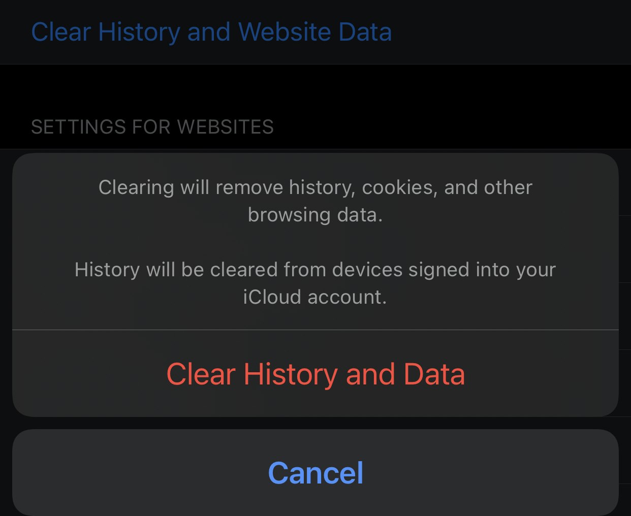 Clear History and Data iphone