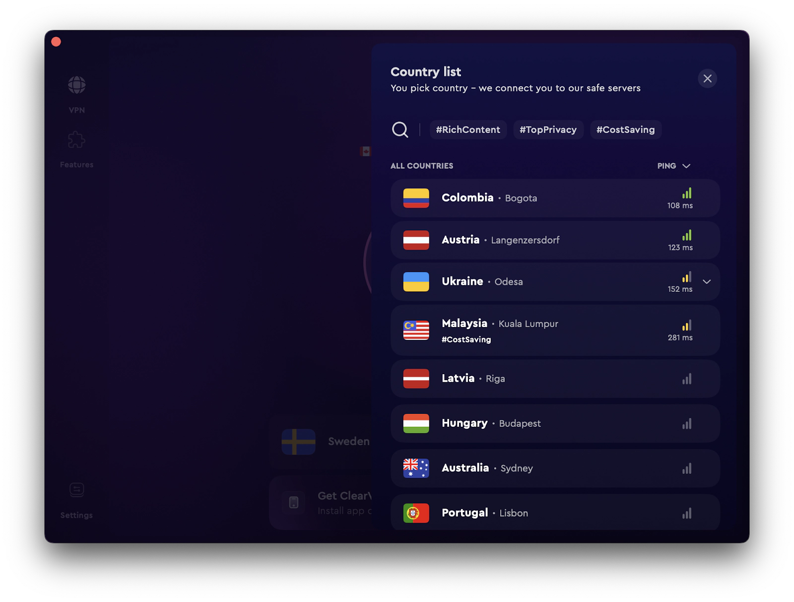 ping by country to connect