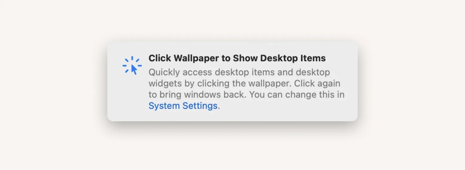 Click Wallpaper to Show Desktop Items notification