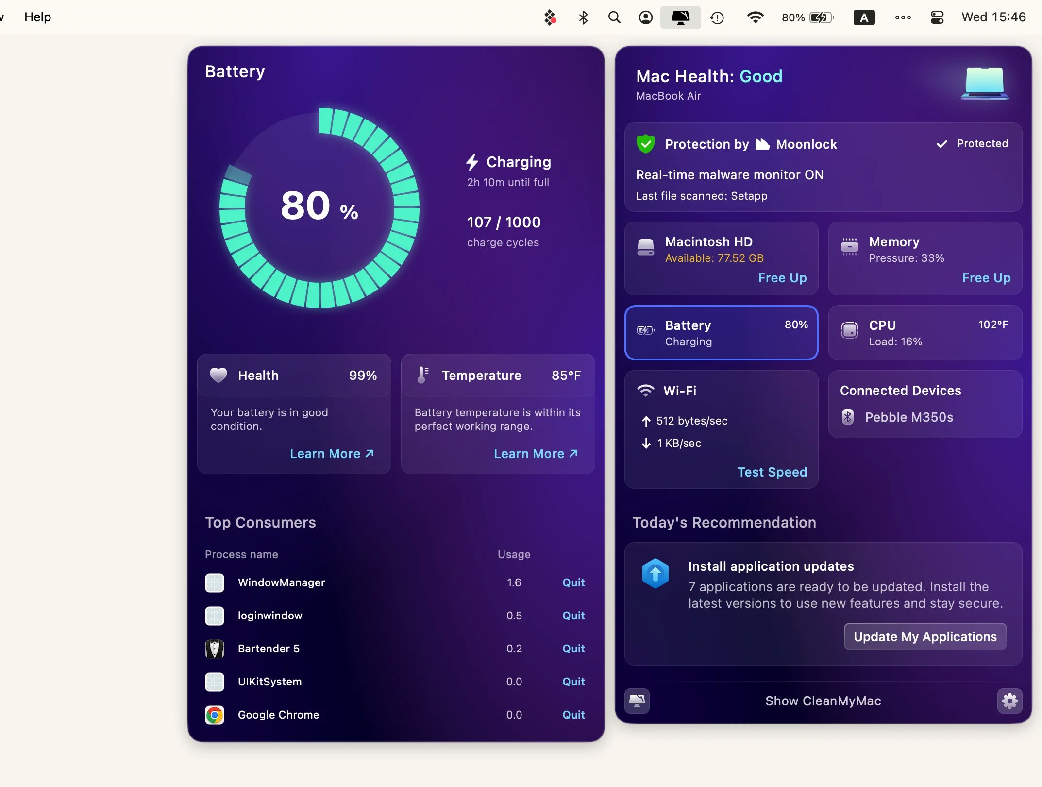 battery health monitor in CleanMyMac