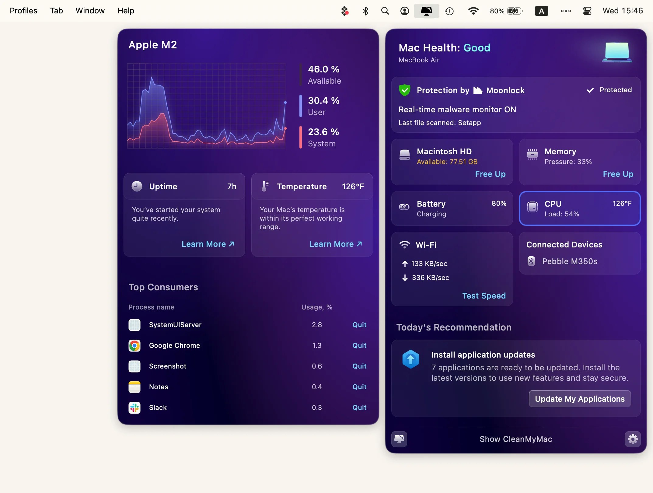 CPU temperature monitoring in CleanMyMac