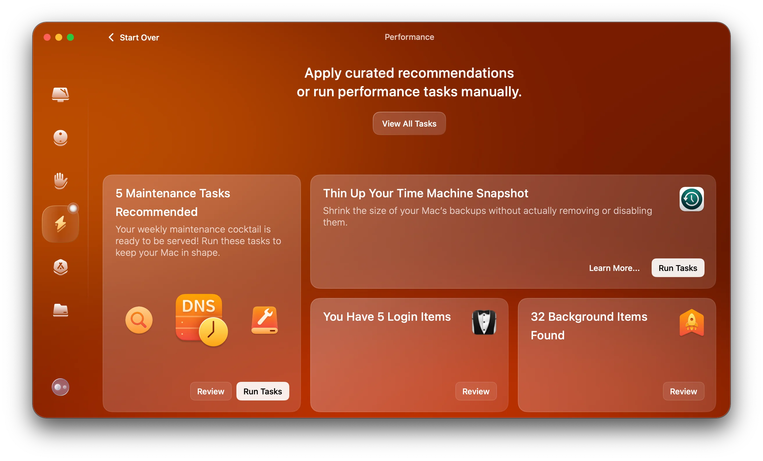 CleanMyMac Performance tasks