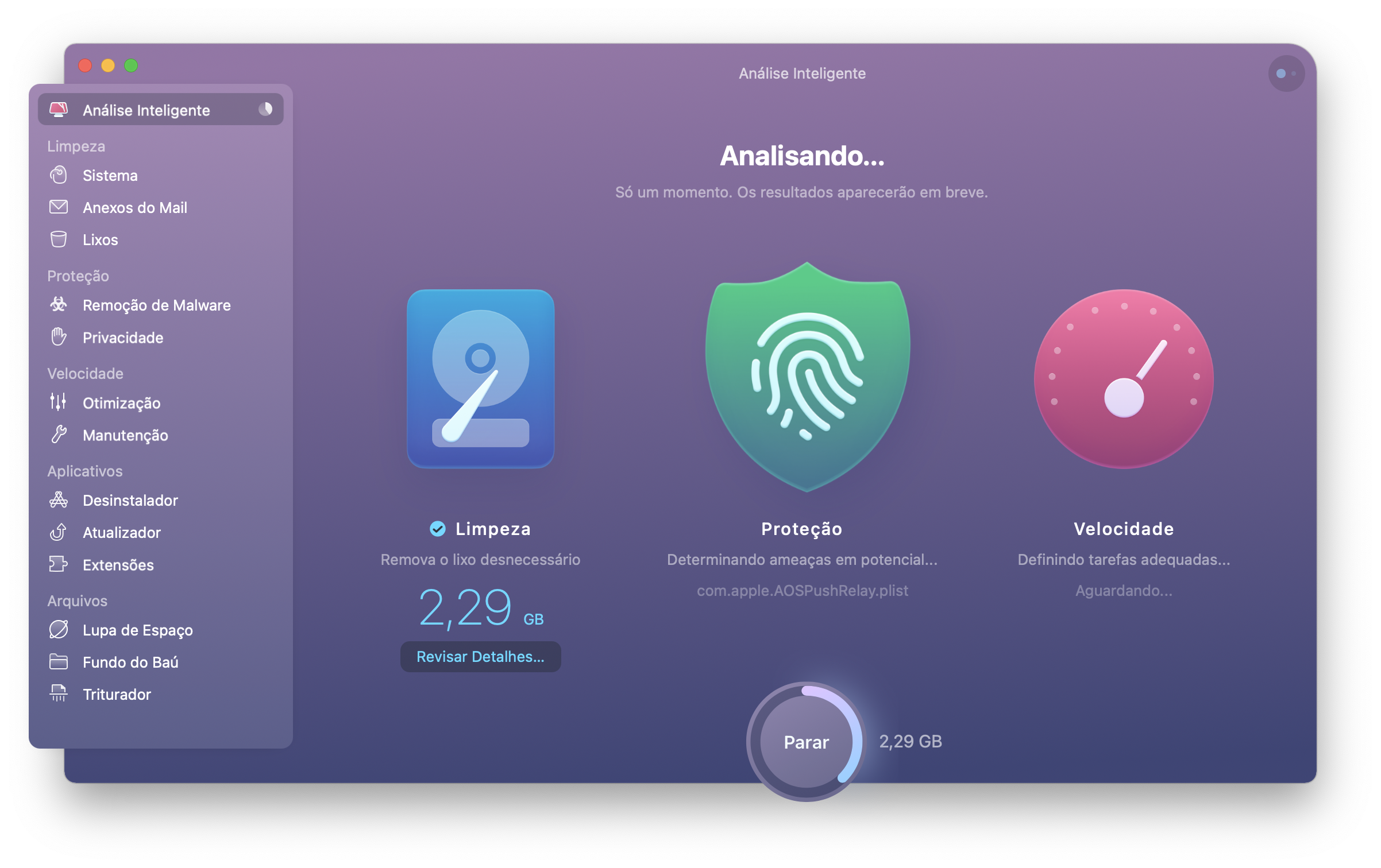 Análise do sistema do Mac com o CleanMyMac X
