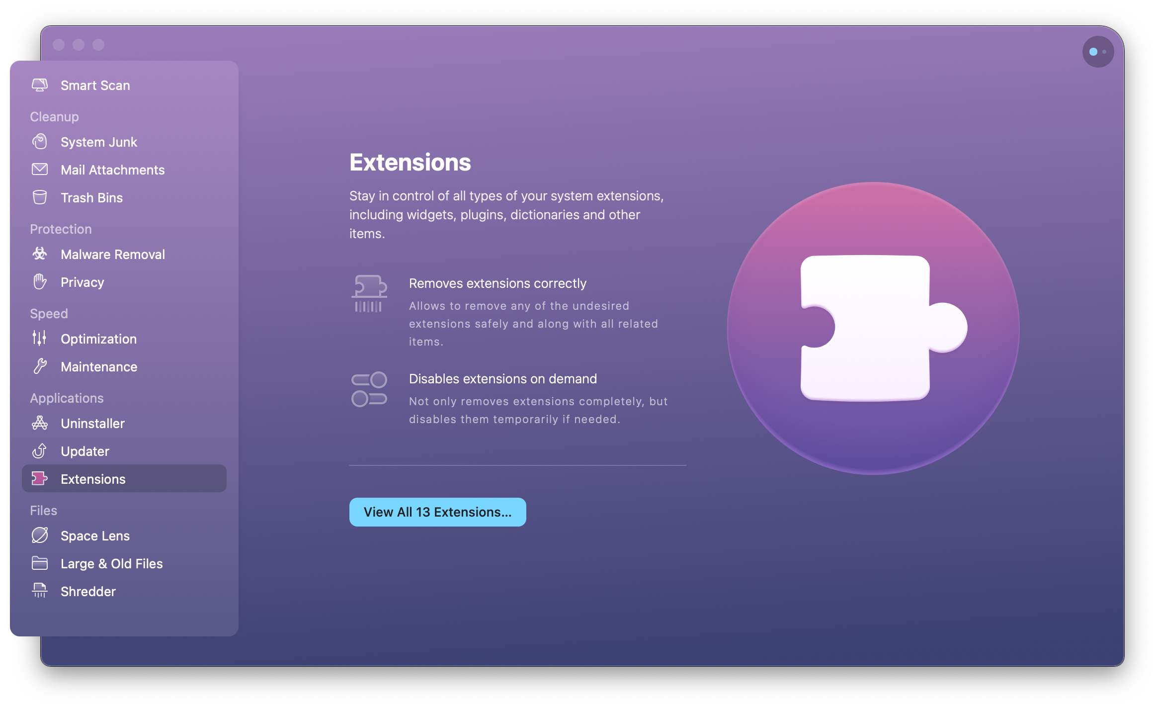 CleanMyMac X Extensions module