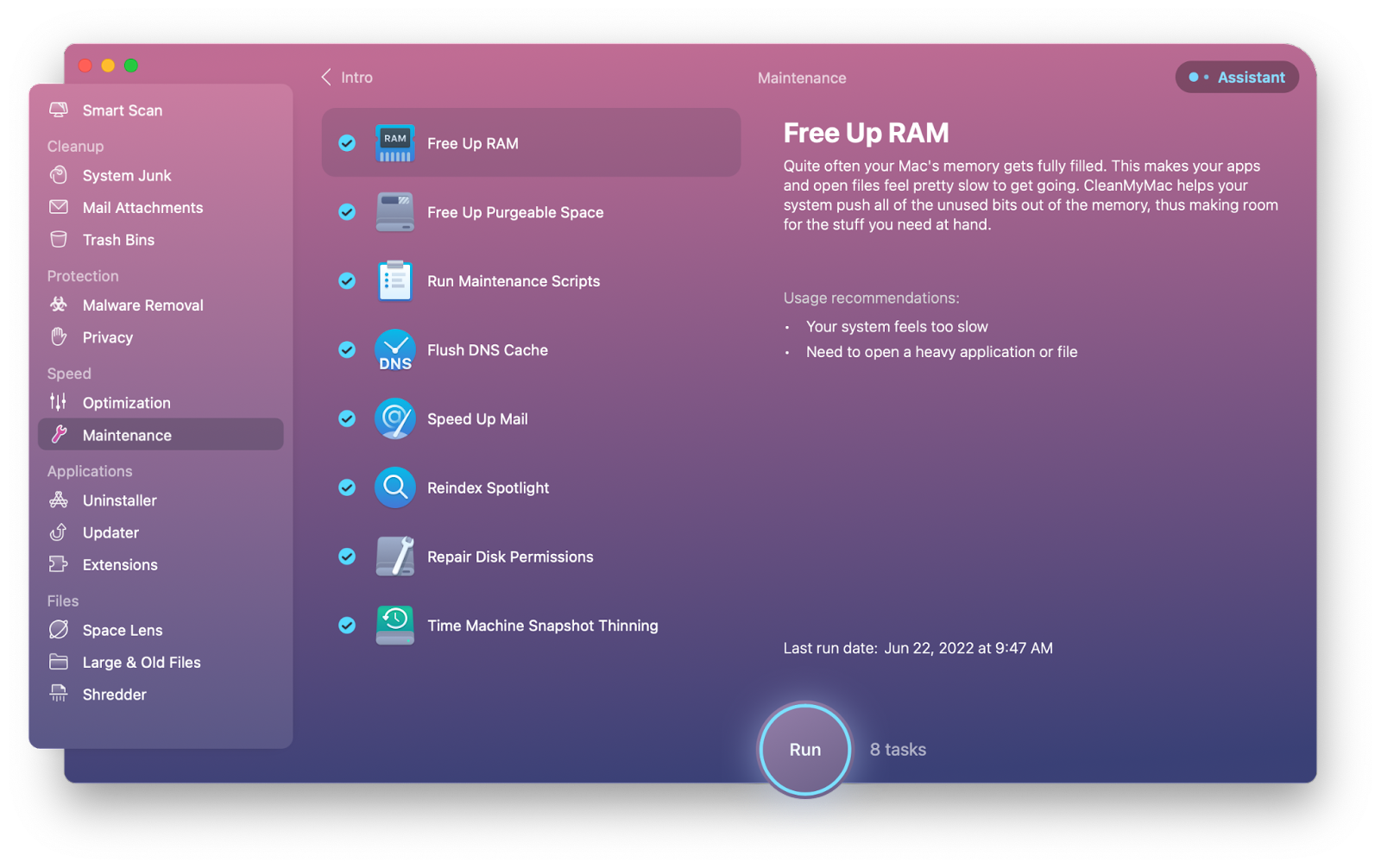 CleanMyMac X free up RAM