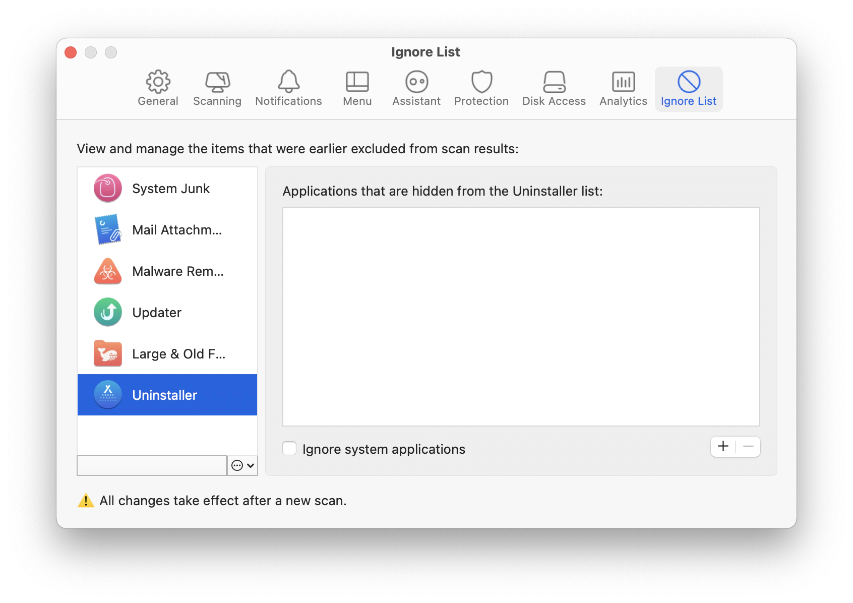 Do not Ignore system applications Do not Ignore system applications