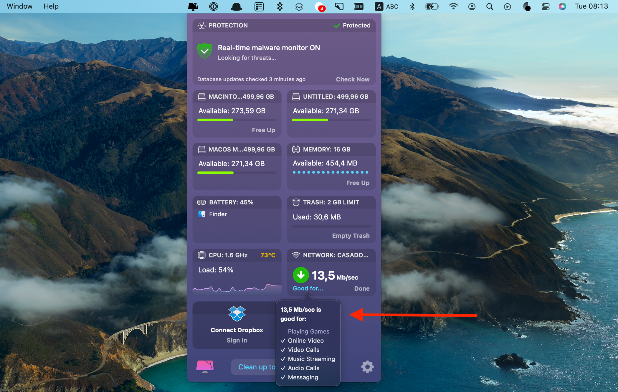 Check Internet speed with CleanMyMac X