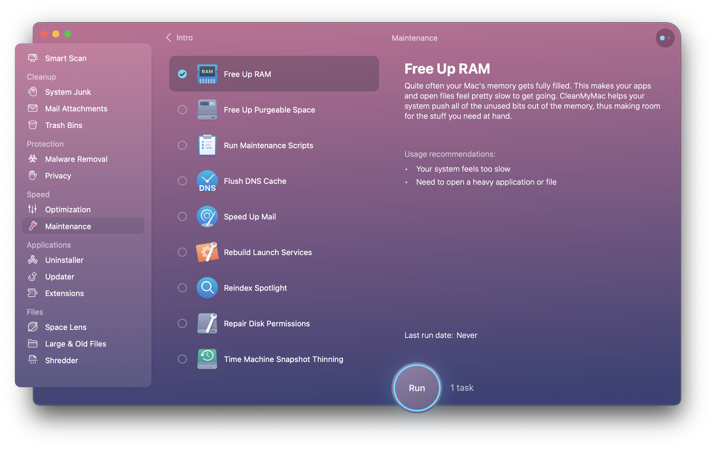 CleanMyMac X optimize Mac app