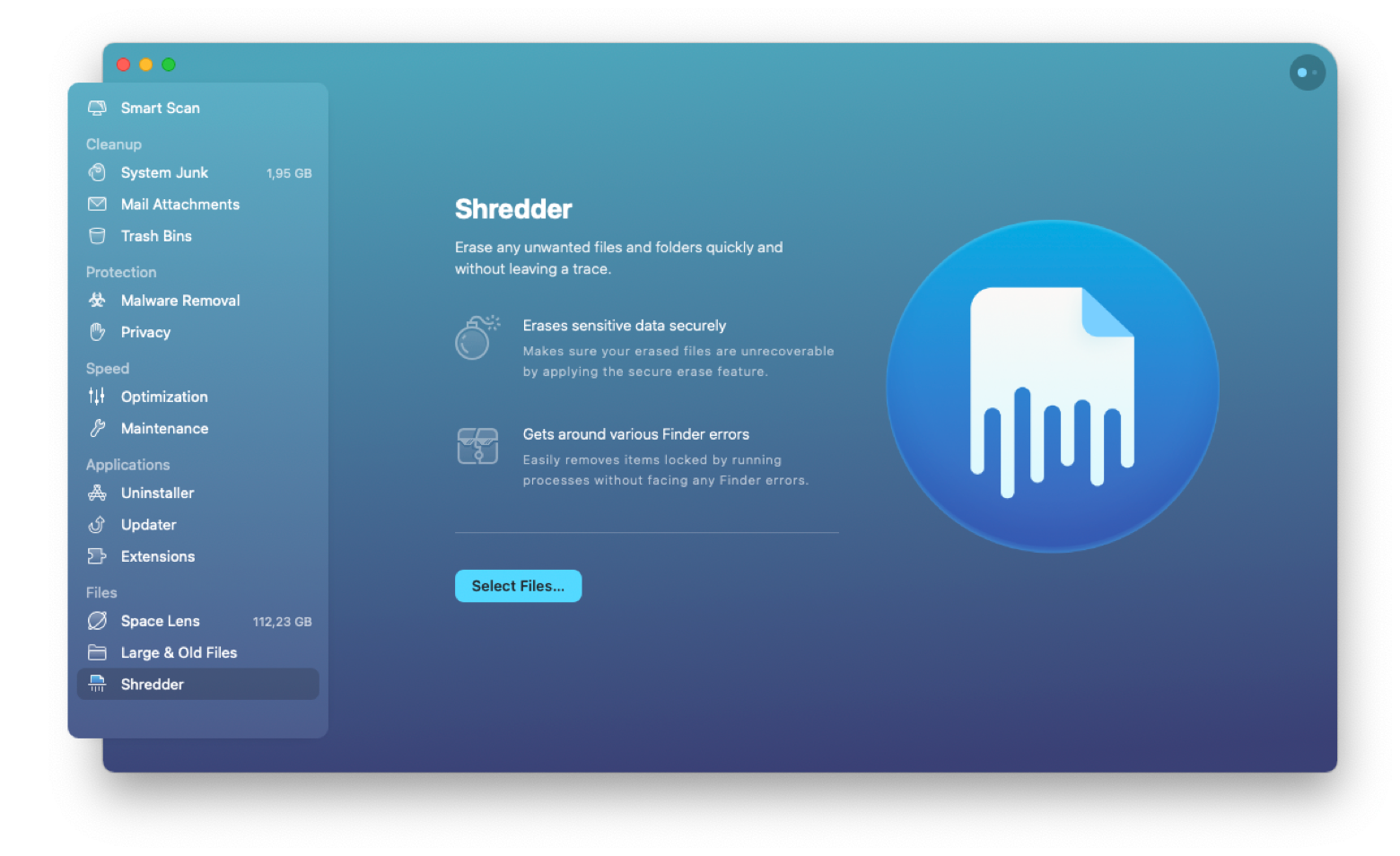 CleanMyMac X optimization app Mac shredder