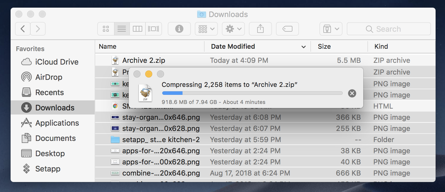 Compressing files to a zip archive