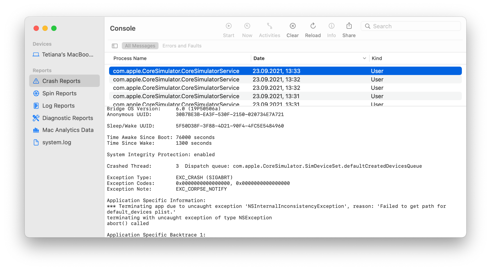 Processing already terminated перевод. Кернел паник Мак ОС. Kernel Panic Mac. Crash Report.