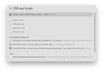 convert currency on mac spotlight