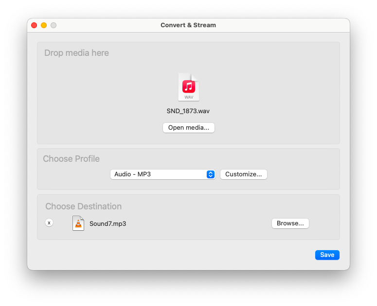  VLC media player - Convert WAV to MP3 - Mac