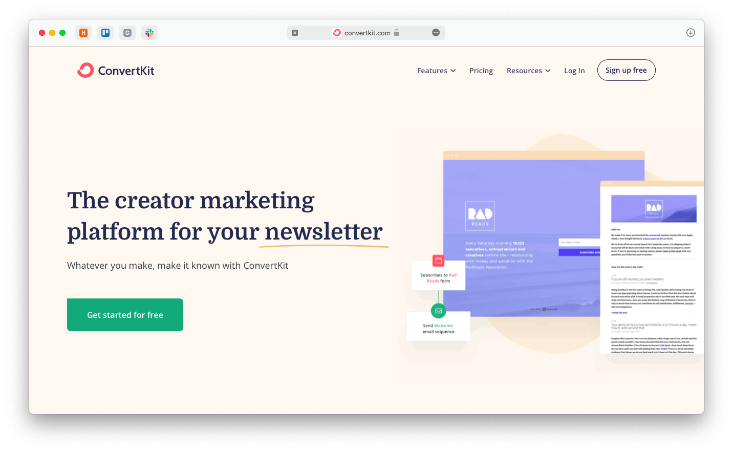 convertkit email landing page mac