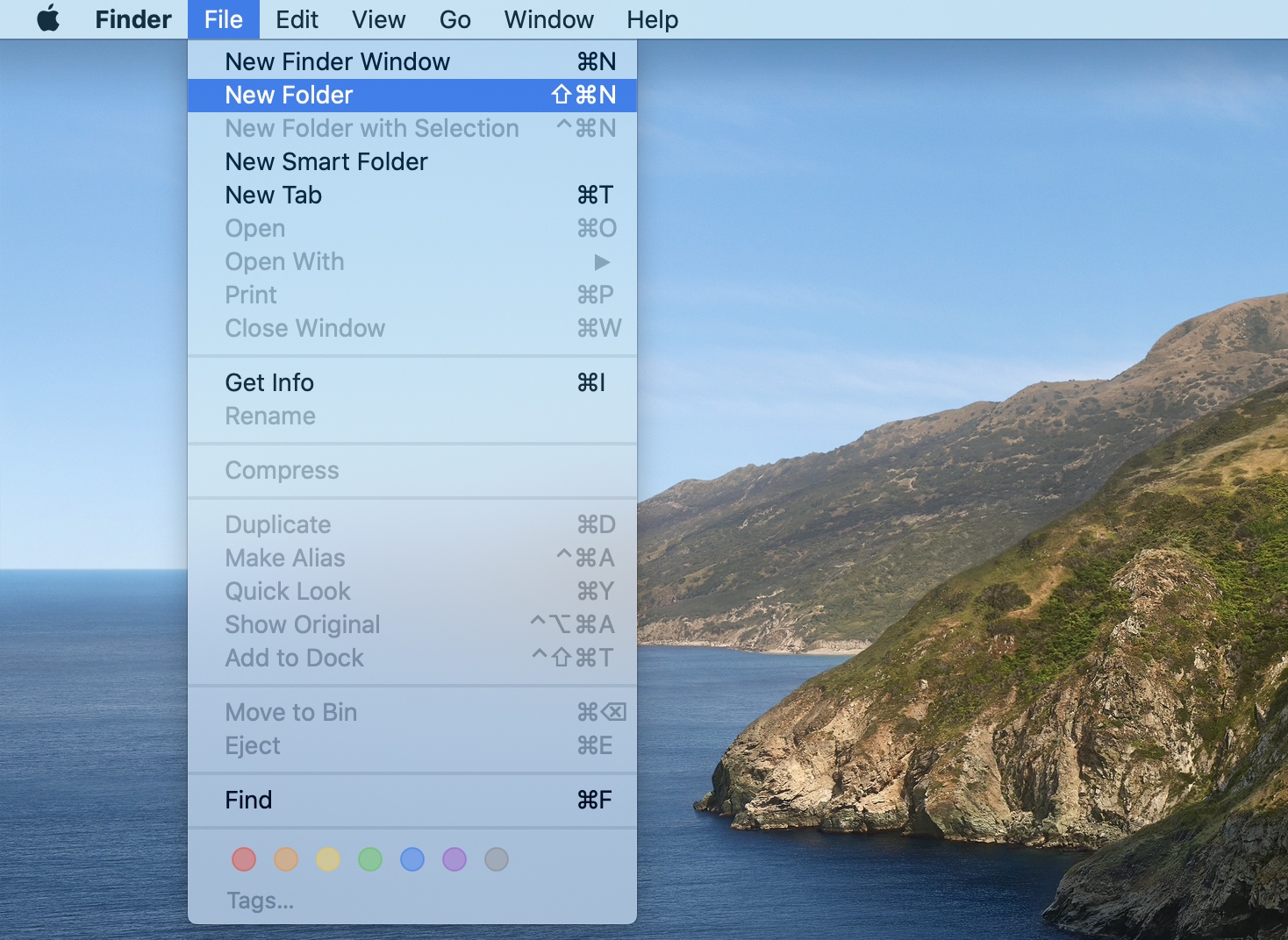 Make a new folder via Finder menu