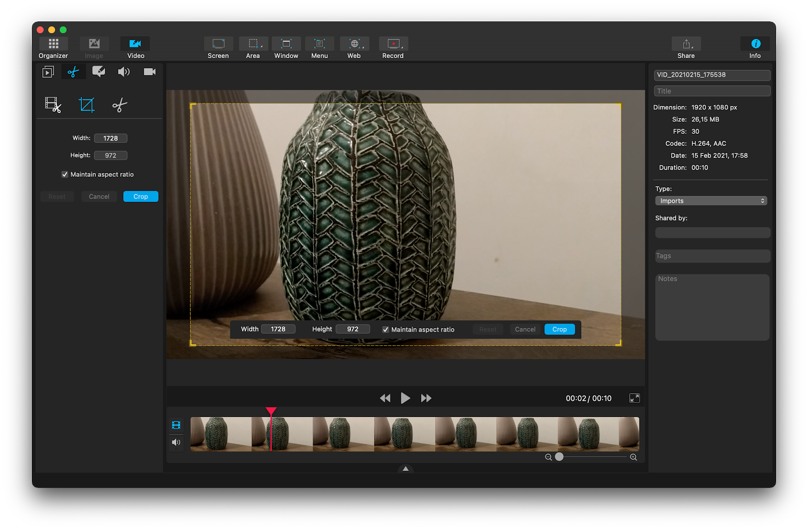 crop your video in Capto