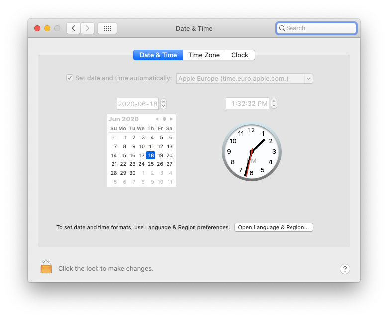 date time Mac settings error