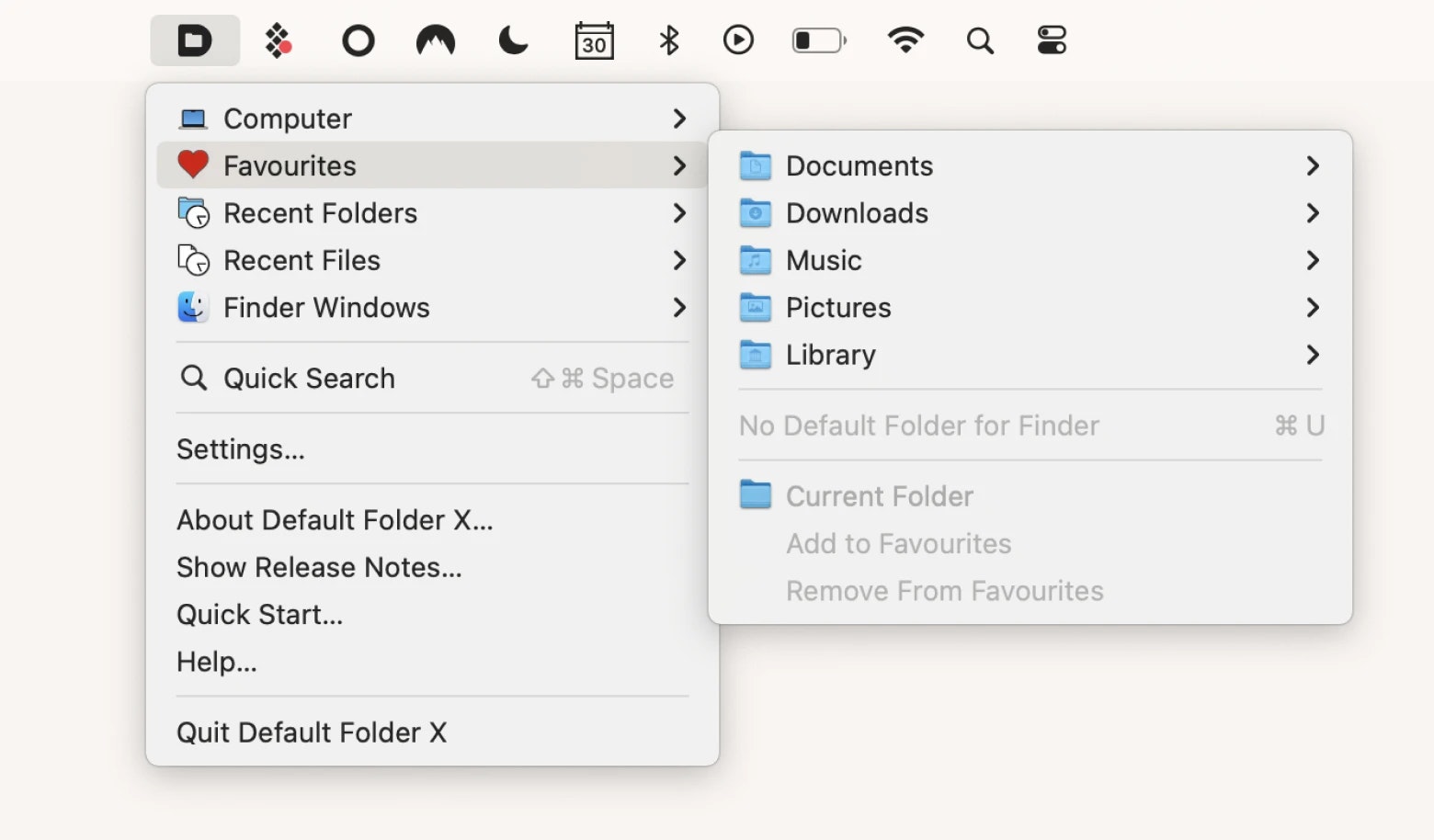 default folder x menu bar