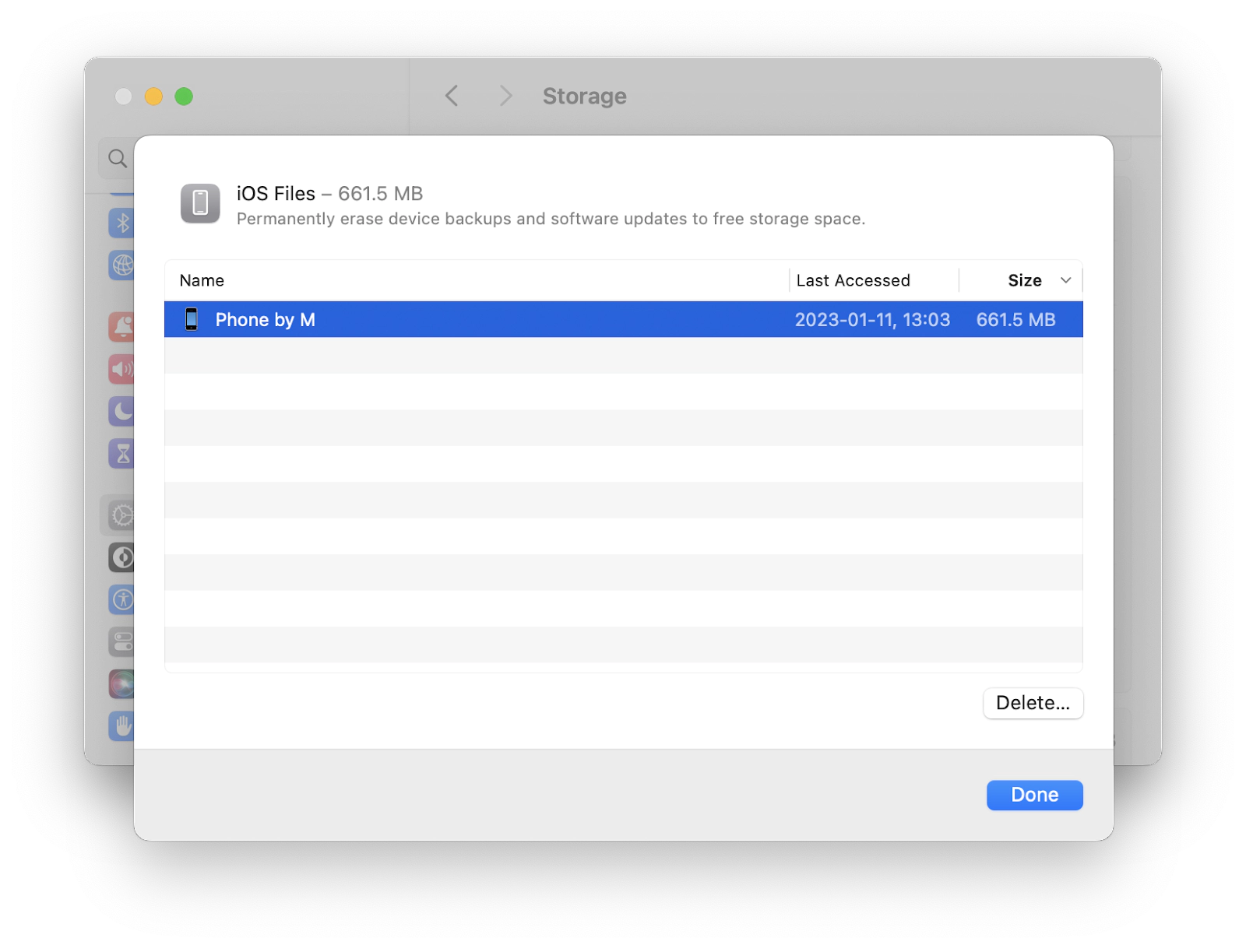 erase device backups and software updates to free storage space