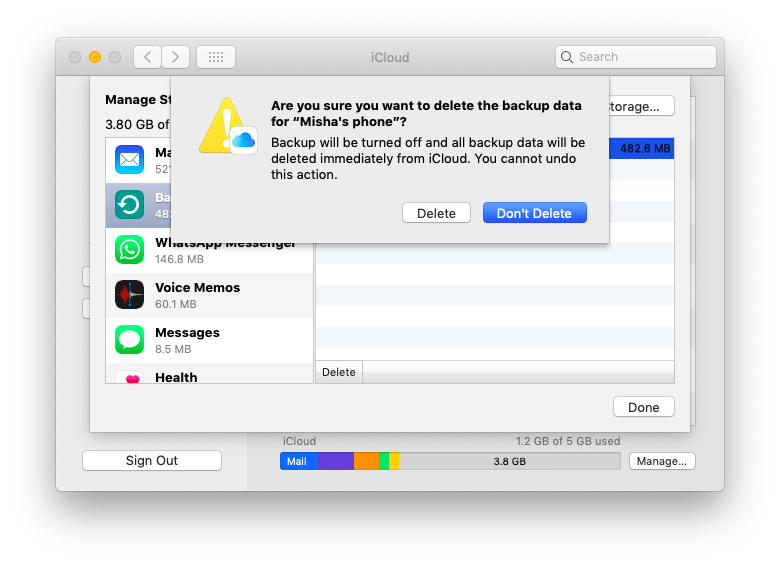 delete iCloud backup iOS Mac