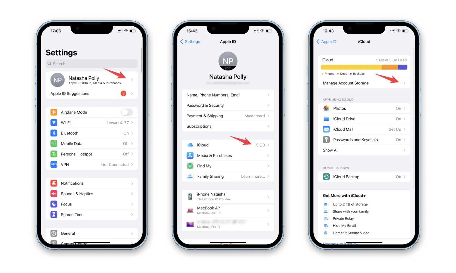 open iCloud on iPhone to manage account storage