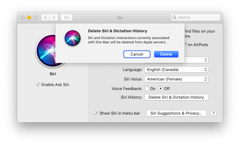 delete Siri history Mac