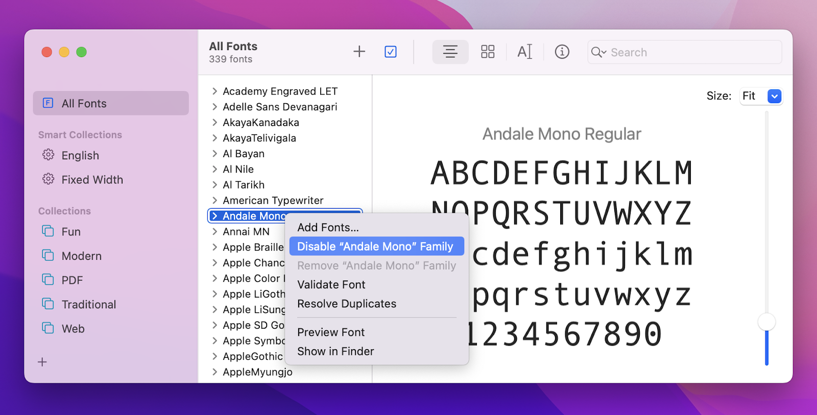 disable font book mac