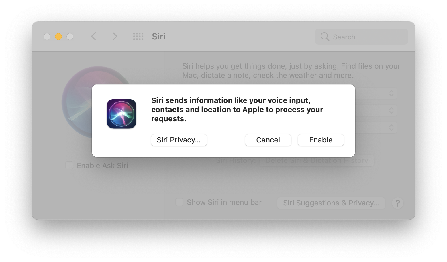 Disable Siri with System Preferences