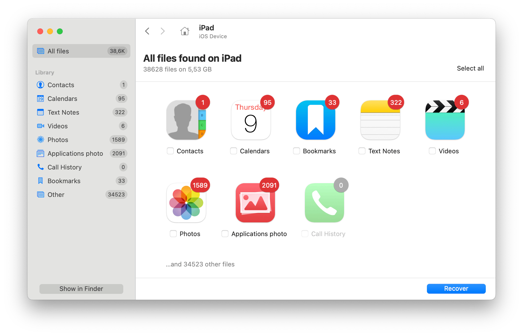 All files available to recover on iPad