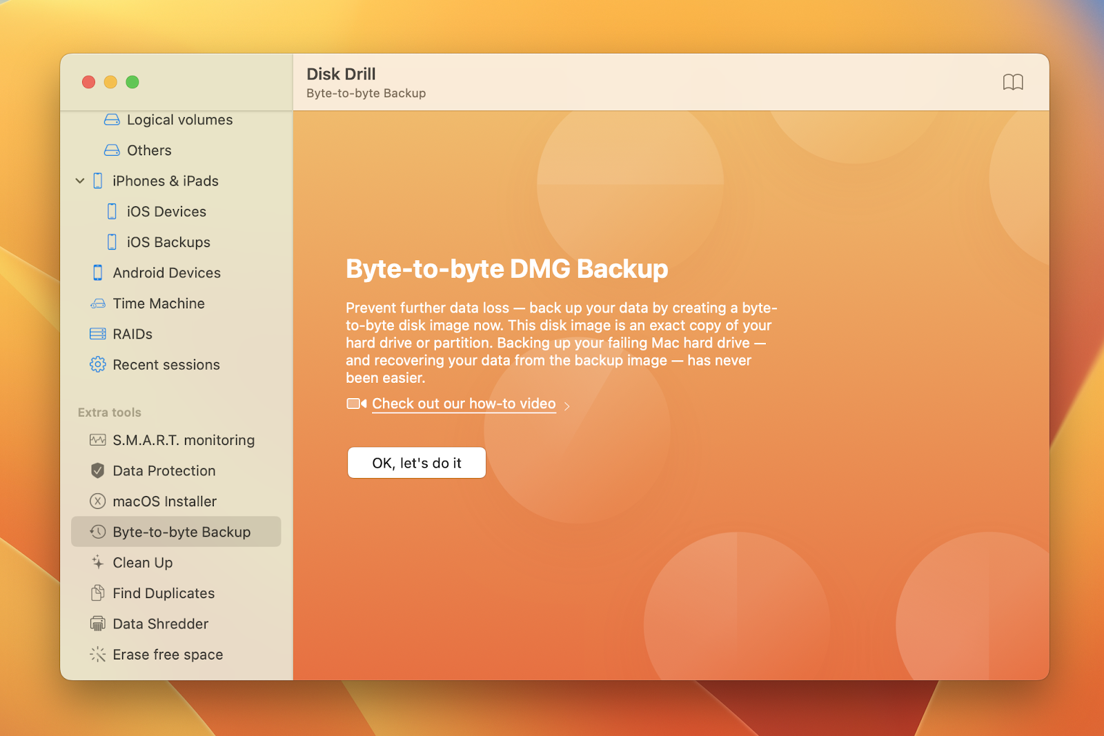 Byte-to-byte DMG Backup