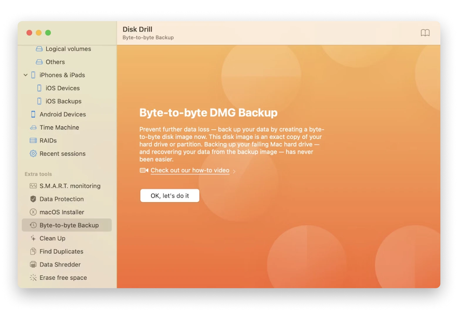 Byte-to-byte DMG Backup