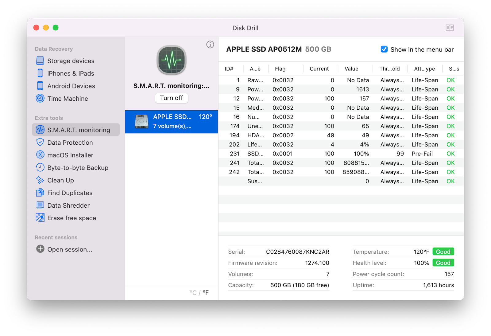 Disk Drill's SMART monitoring