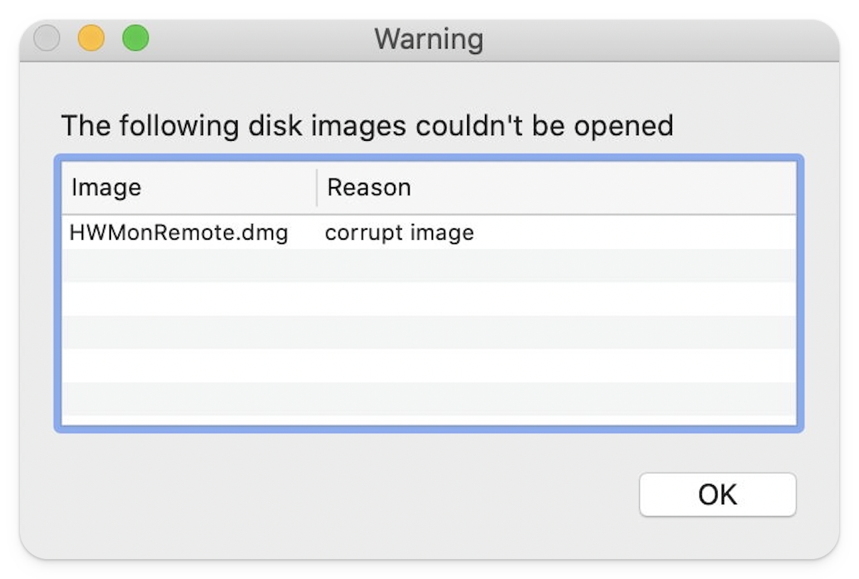 Warning: The following disk images couldn't be opened
