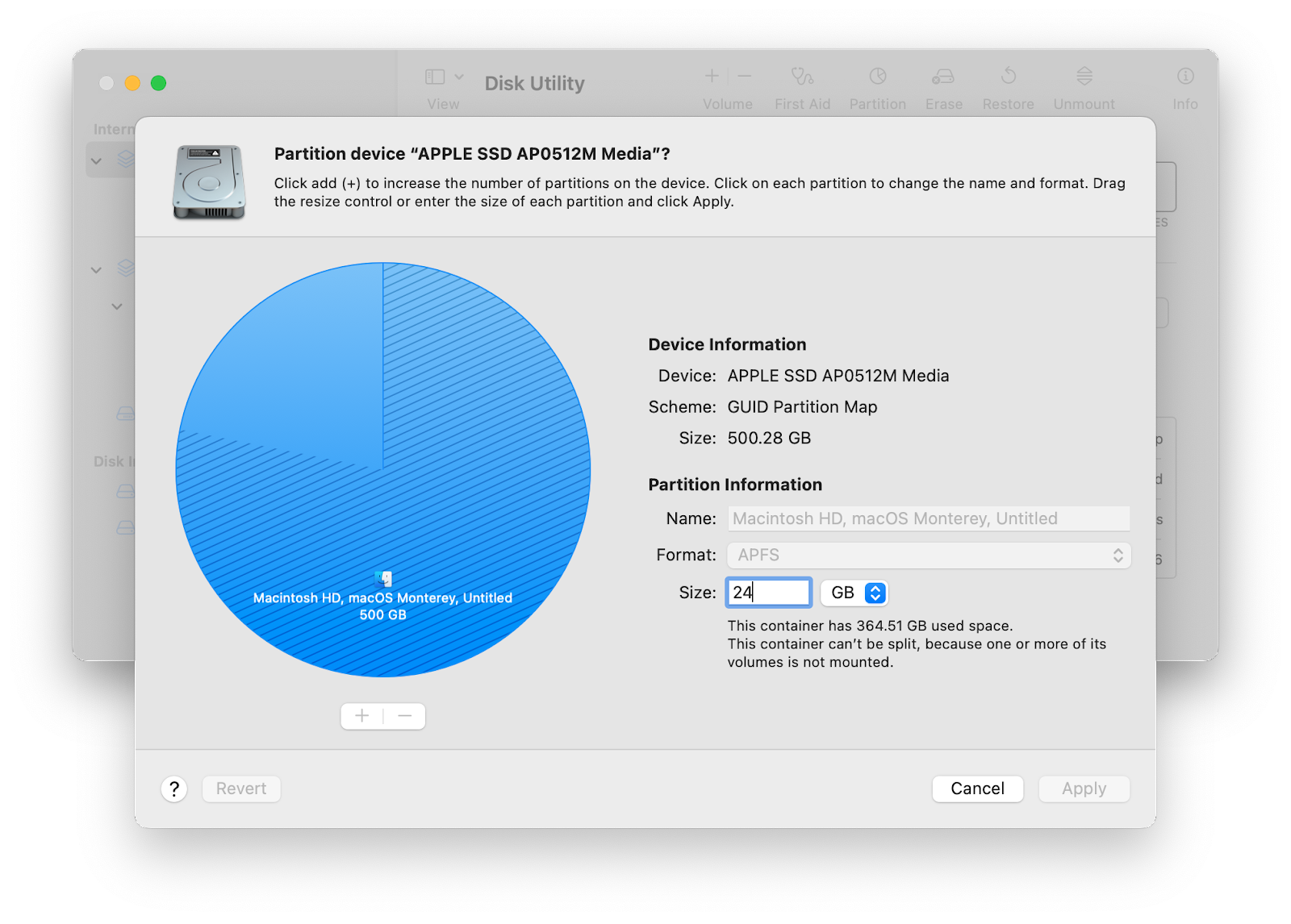 Partition device APPLE SSD
