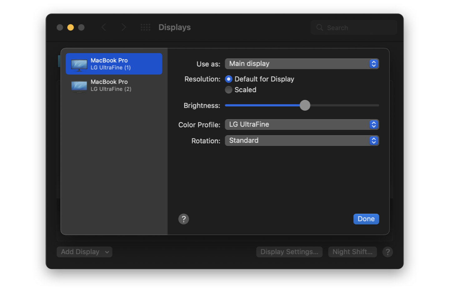 Displays settings