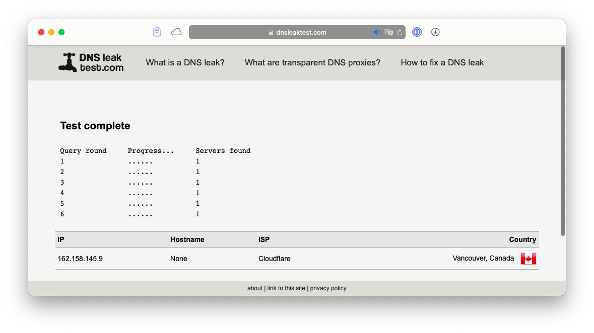 DNS leak test