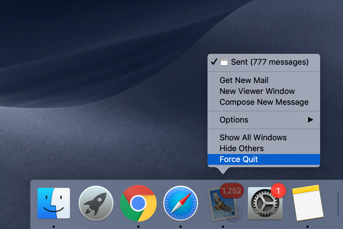 Right-click on the Dock icon of the app to Force Quit it Right-click on the Dock icon of the app to Force Quit it
