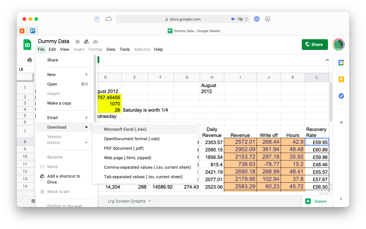 download Google Drive spreadsheet in browser