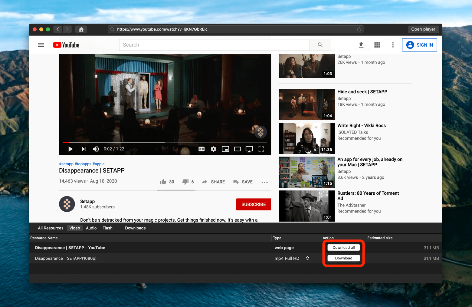 download videos from YouTube via player